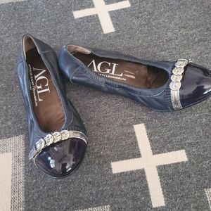Navy blue AGL Italian leather ballet flats, size 39
